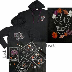 NEW 3XL LuLaRoe Eliza Skull Glow Dark Black Hoodie Pullover V Neck Skeleton Knit